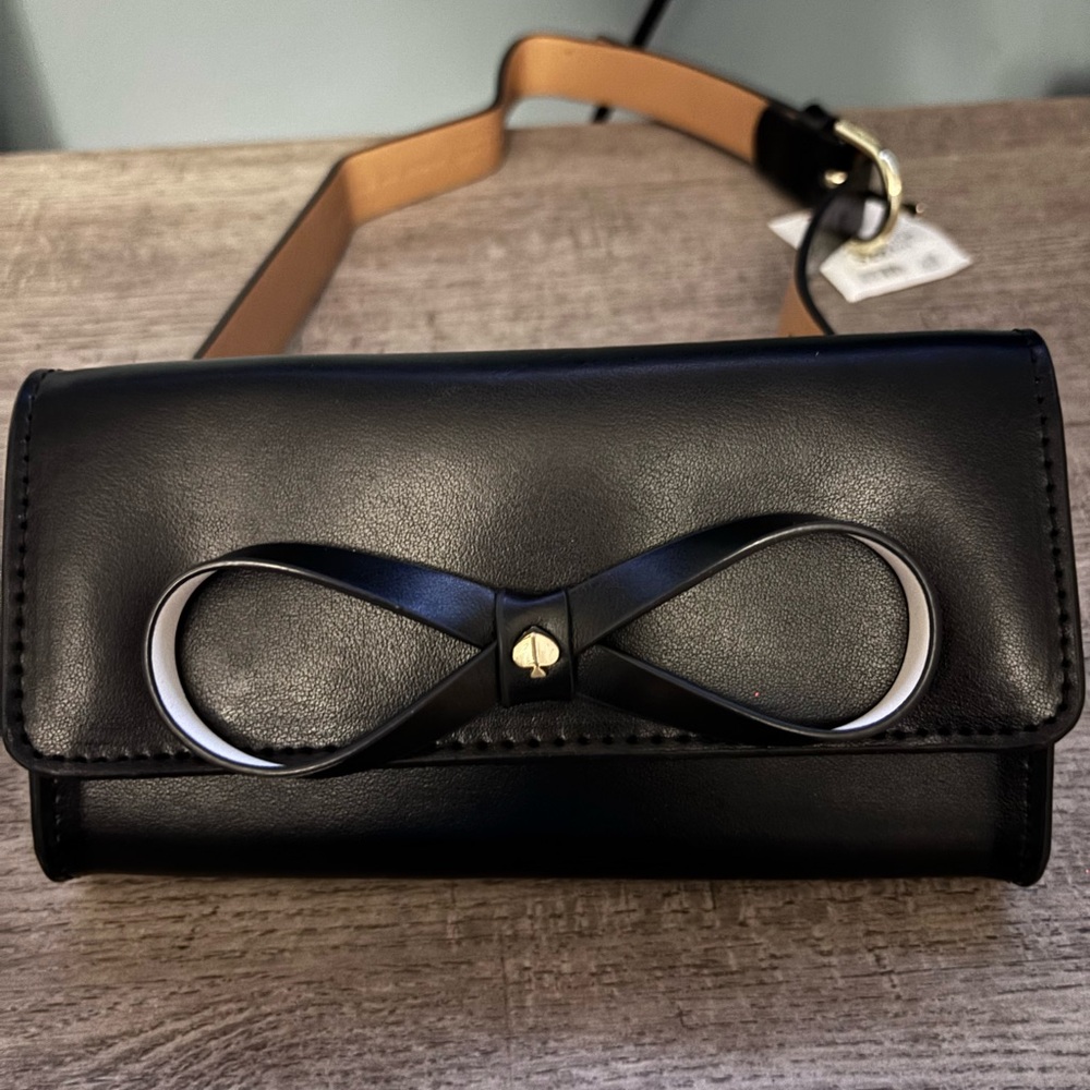 Kate Spade Black Leather Belt Bag with Bow Accent